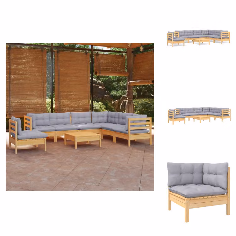 vidaXL Set di 8 pezzi da giardino con cuscini grigi in pino massiccio - Set di mobili da giardino