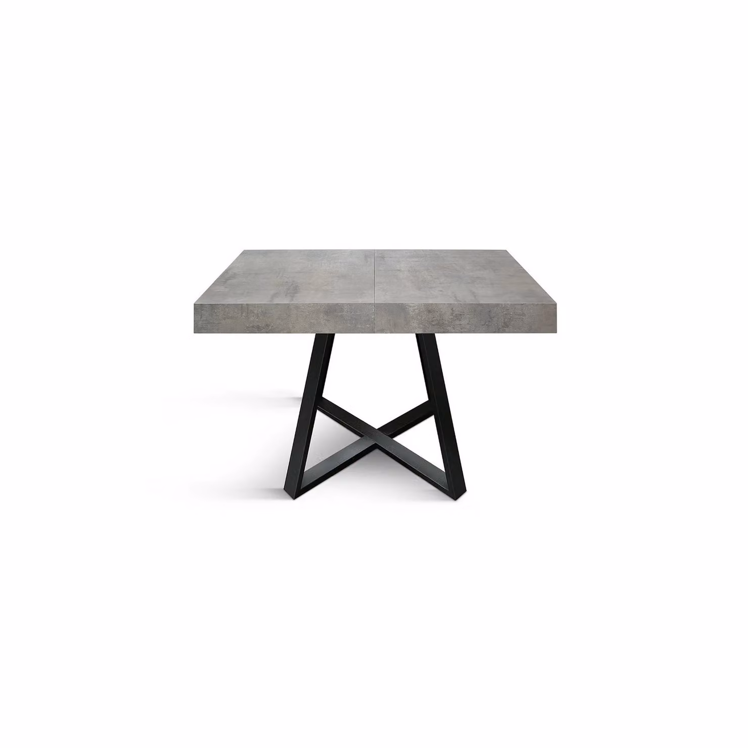 Tavolo FORTE DEI MARMI in legno, finitura grigio cemento e base incrociata in metallo antracite, allungabile 95×90 cm – 145 x 90 cm