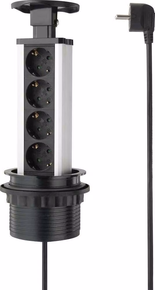 SY-4737792 Presa a torre nera argento contatto di terra 1 pz