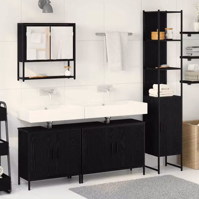 Set di mobili per il bagno 4 pz Nero 33 x 33 x 185,5 cm 3334417