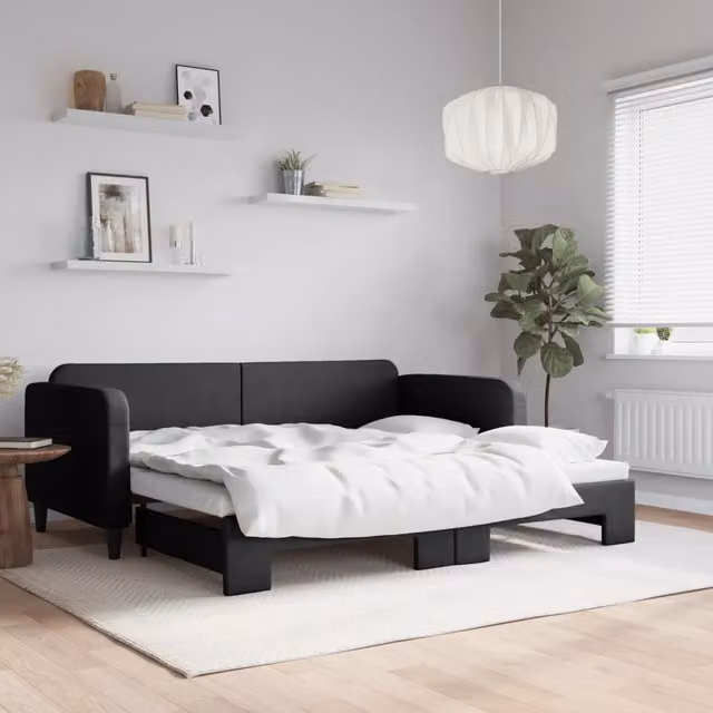 Divano Letto con Letto Estraibile-Sofa Letto-Daybed Nero 90x200 cm in Tessuto 402728