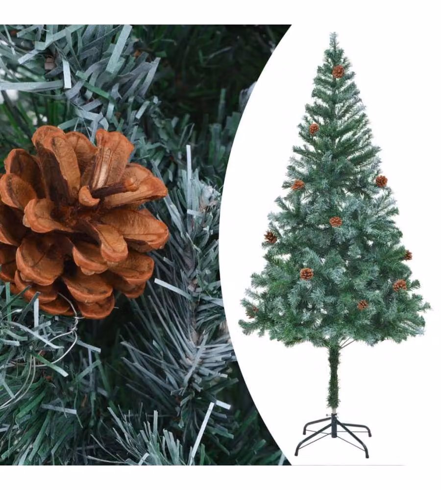 Albero di Natale Artificiale Verde vidaXL con LED, Palline e Pigne, Altezza: 180 cm