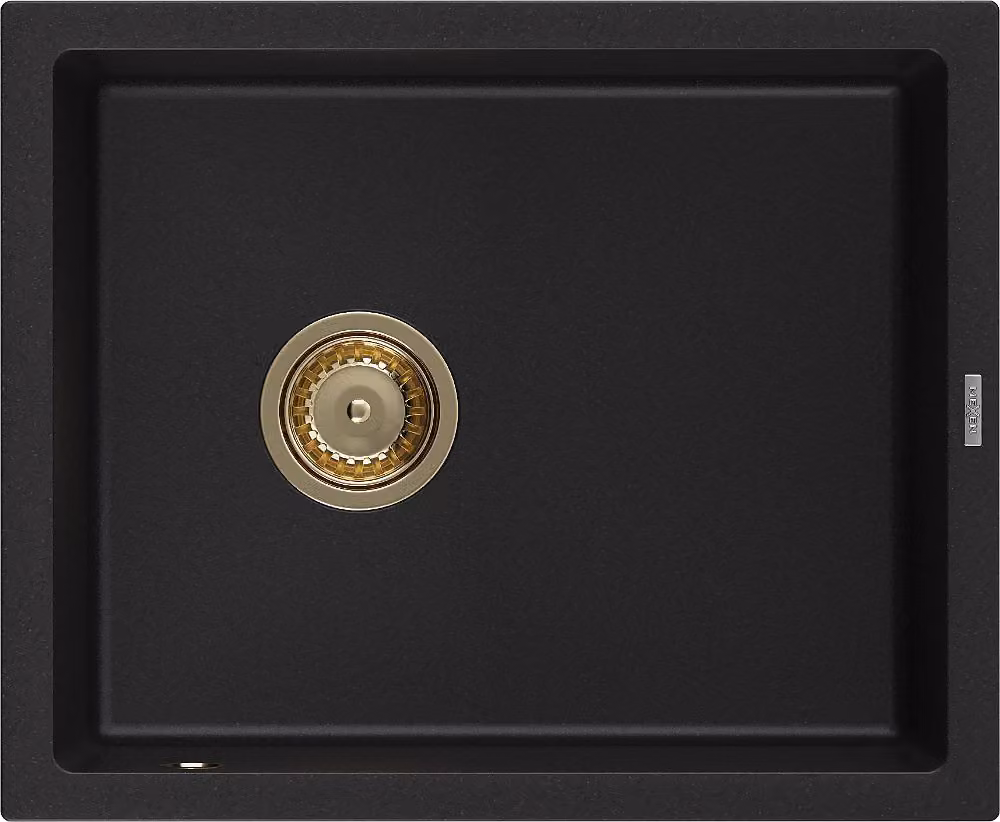 Mexen Pedro lavello in granito ad 1 vasca 560 x 460 mm, nero, sifone dorato - 6508561000-77-G