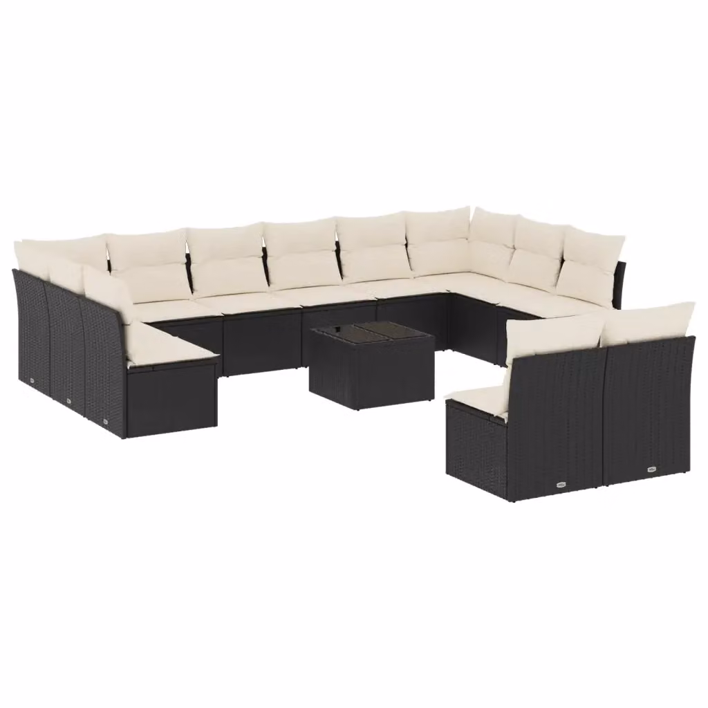Set Divani da Giardino vidaXL 13pz in Polyrattan Nero con Cuscini e Tavolino da Esterno – 2