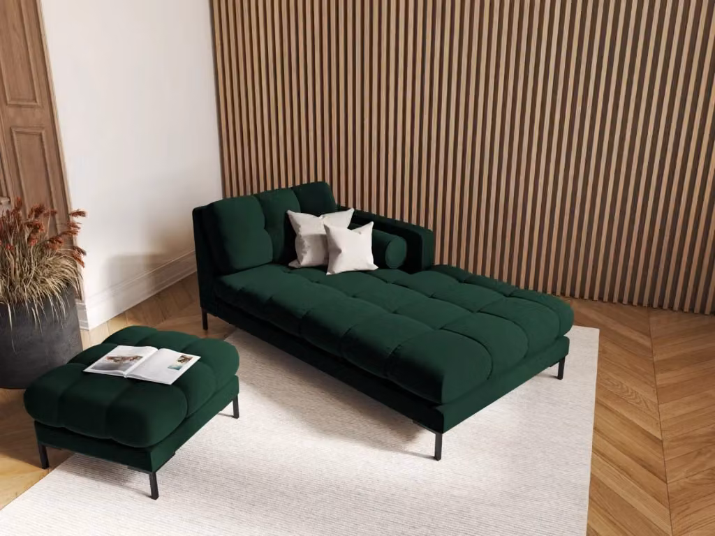 Chaise longue destra Bali di Cosmopolitan Design in velluto verde bottiglia L/P/H: 264 x 164 x 75 cm – 2
