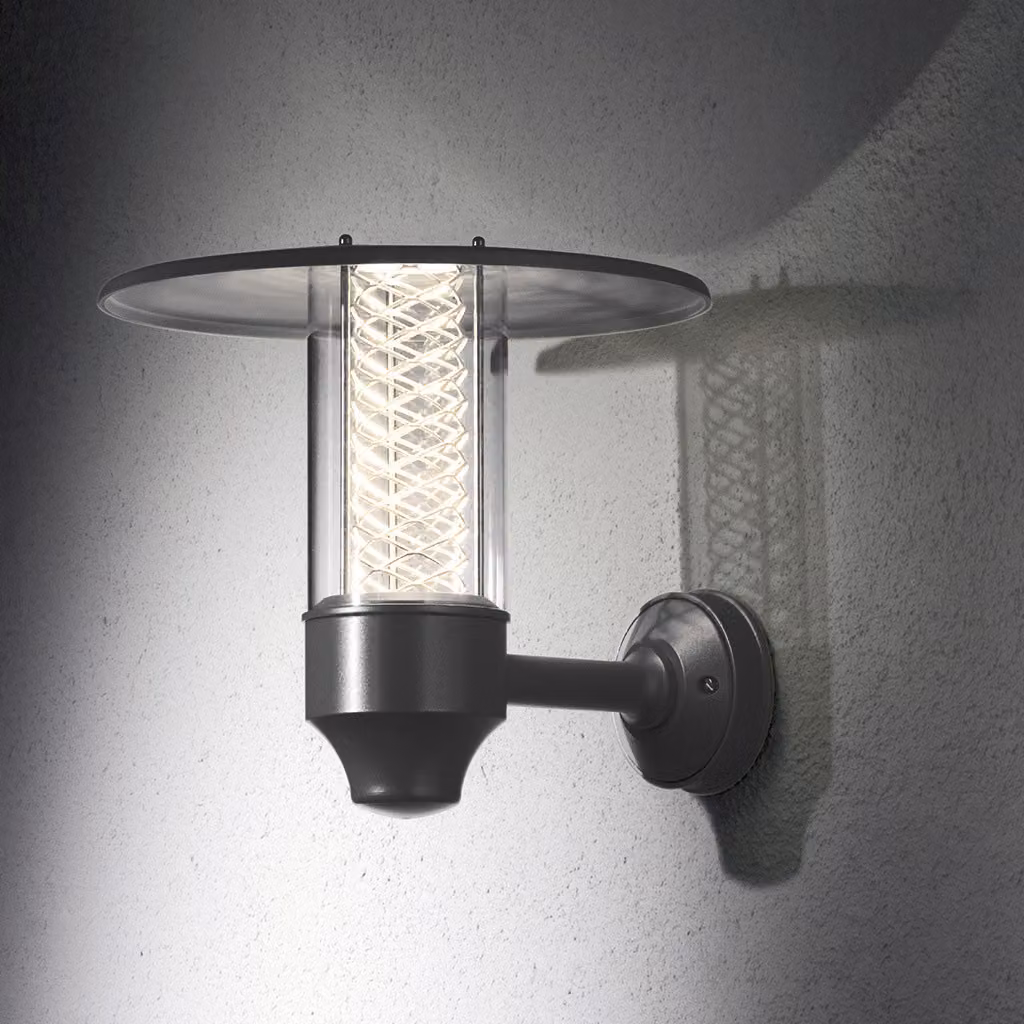 Applique Konstsmide Nova in alluminio laccato nero con vetro acrilico trasparente