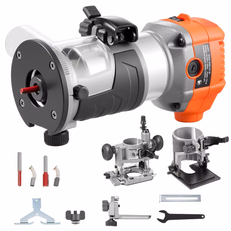 Fresatrice elettrica SucceBuy, 710 W, velocità variabile, fresatrice manuale con avvio graduale, diverse opzioni di base, guida parallela, ideale per la lavorazione del legno, rifiniture e progetti fai da te, con cavo