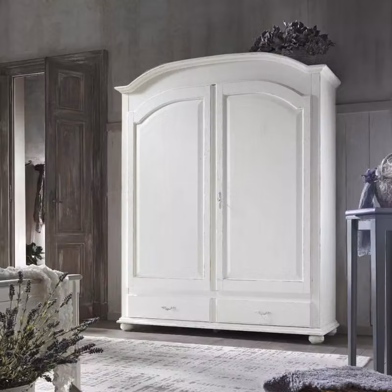 Armadio shabby chic in legno bianco con 2 ante e cassetti Mobili 2G L: 181 cm, P: 61 cm, H: 224 cm – 1