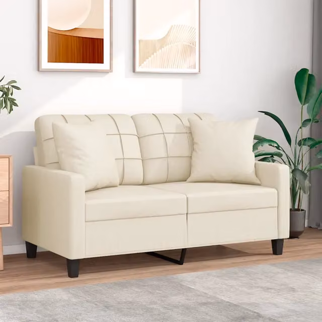 Divano a 2 posti moderno vidaXL in similpelle beige con cuscini e struttura in metallo L: 138 cm, P: 80 cm, H: 77 cm