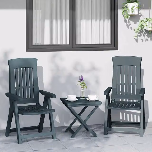 Set di 2 sedie pieghevoli reclinabili vidaXL in plastica verde con braccioli per giardino – 1
