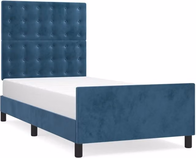 Letto singolo per adulti in velluto blu con struttura in legno di larice e doghe fisse L/P/H: 190 x 90 x 128 cm – 1