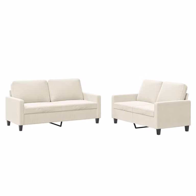 Set di Divani 2 pz con Cuscini Crema in Velluto
