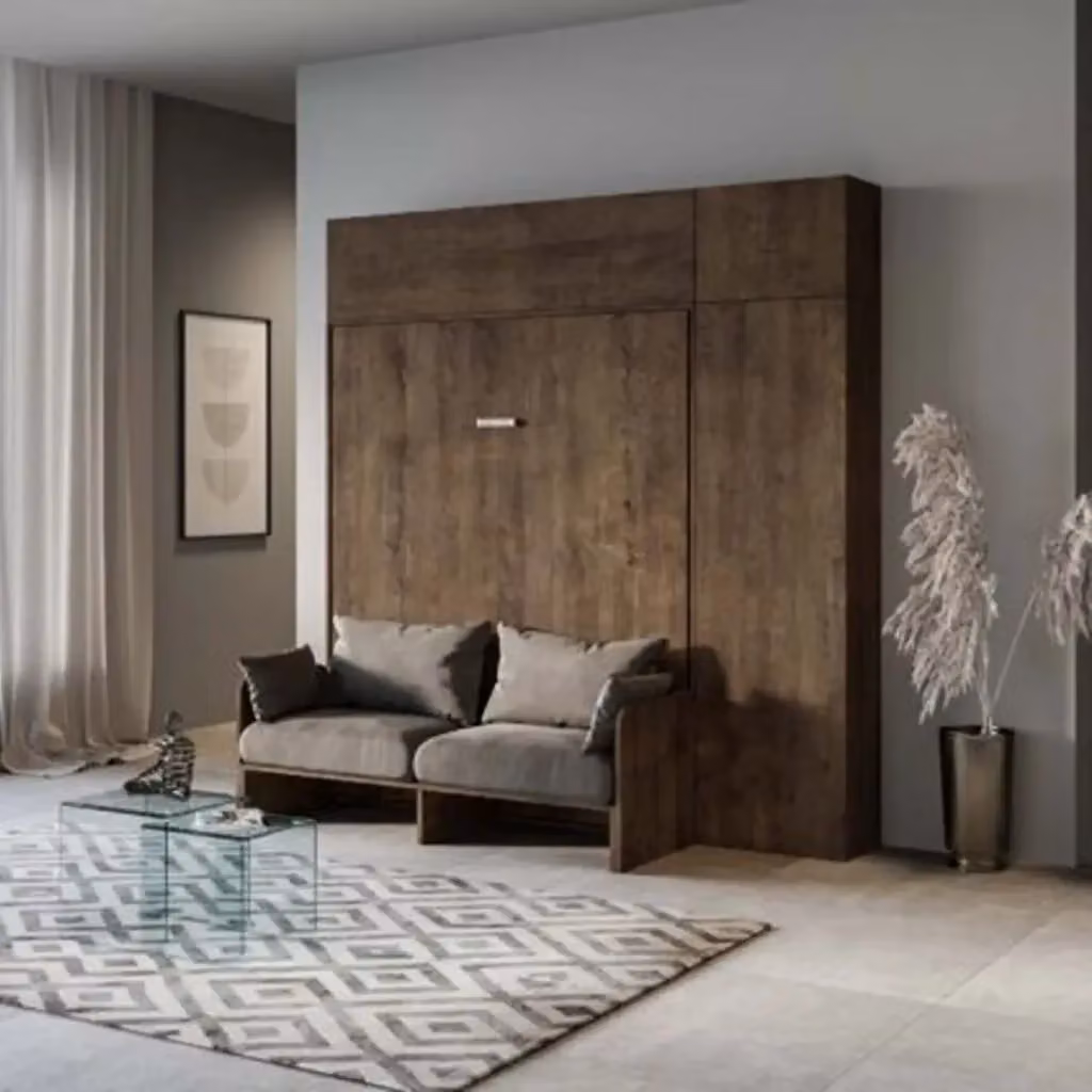 Letto matrimoniale a scomparsa Kentaro Itamoby con divano e mobili, colore noce e grigio, 160x190 cm – 2
