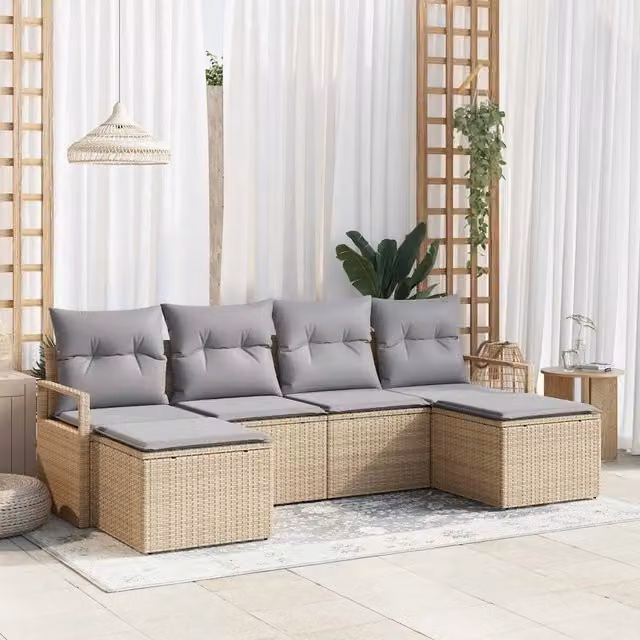 Set di divani 6 pz Beige polyrattan 3346490