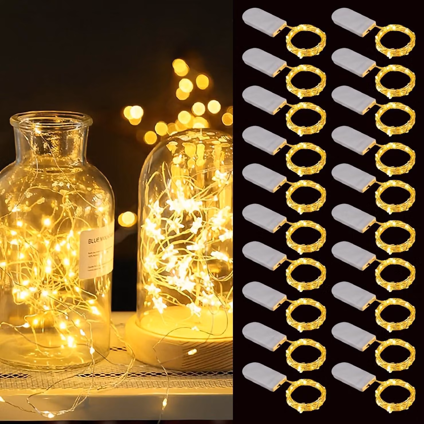 20 catene luminose a LED mini, lunghezza 2 metri, luce bianco caldo, impermeabili, alimentazione a batteria