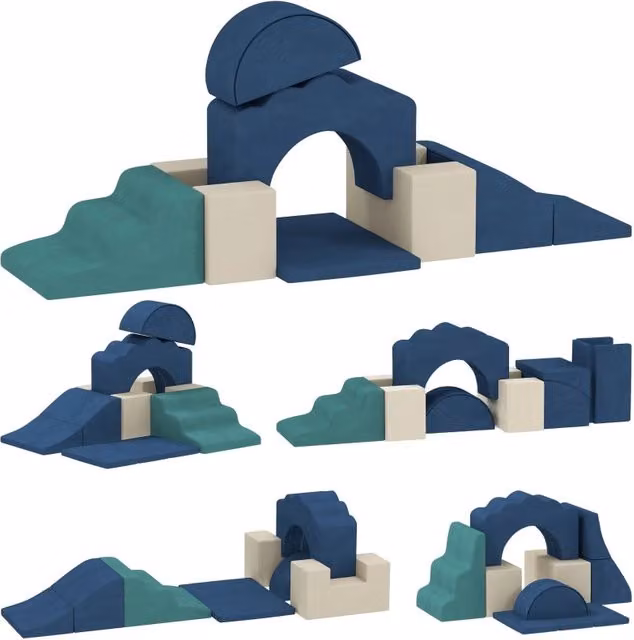 Set di 7 blocchi da costruzione morbidi in schiuma per bambini XXL con base antiscivolo, blu scuro – 1