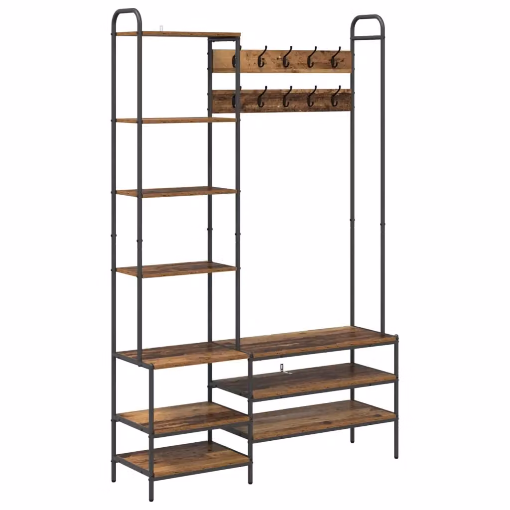 Appendiabiti con panca e porta scarpe in stile industriale vidaXL, colore marrone, L: 120,5 cm, P: 34 cm, H: 190 cm – 2