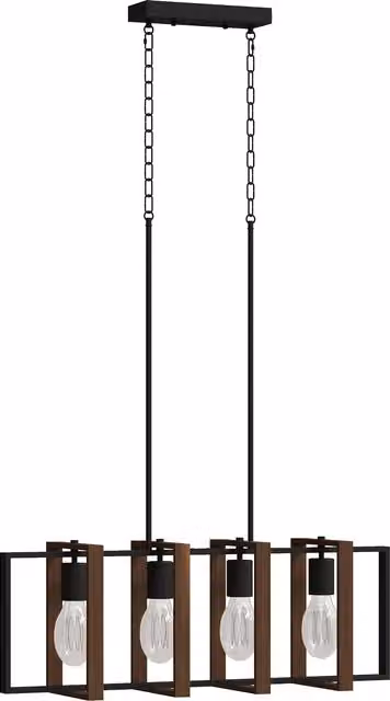 Lampadario a sospensione rustico HOMCOM con 4 cornici girevoli e catena regolabile, Nero e Marrone, L: 80 cm, P: 21 cm, H: 90-130 cm – 1