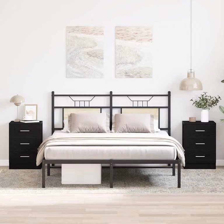 Set di 2 comodini vidaXL moderni in legno multistrato e MDF, colore nero opaco, L 38 cm x P 35 cm x H 55 cm