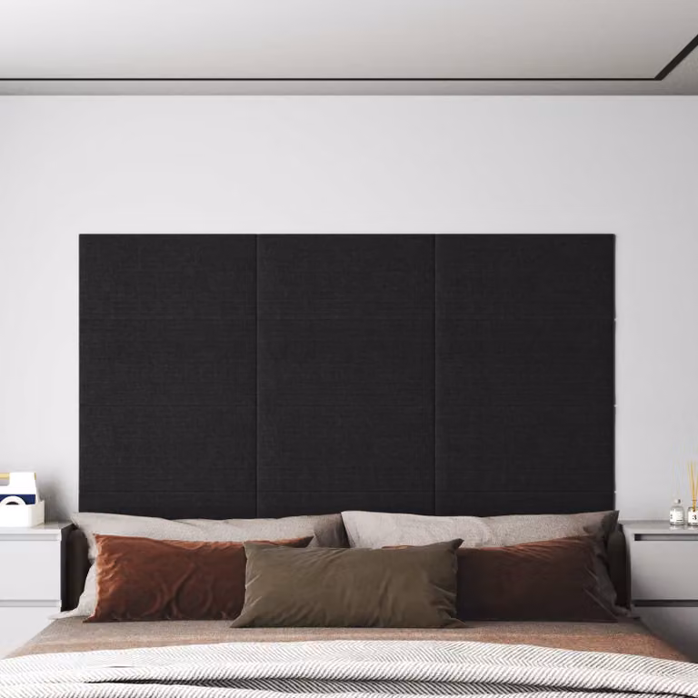 Set di 12 pannelli testiera da parete vidaXL in tessuto nero, design moderno imbottito per camera da letto, L: 60 cm x H: 30 cm