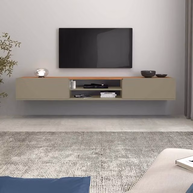WHOUS Mobile porta tv Garda 2 ante e 1 ripiano centrale tortora opaco e rovere 210x35x30 cm