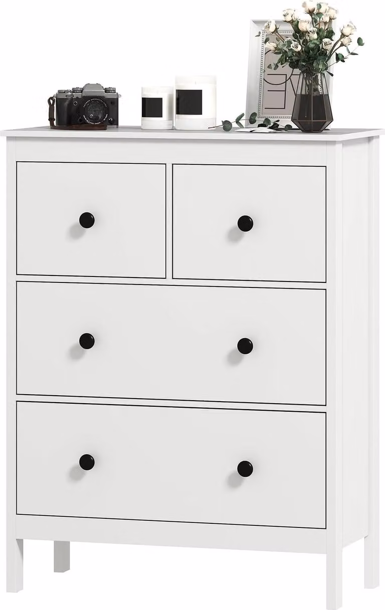 Cassettiera a 4 cassetti per vestiti e biancheria, MDF bianco