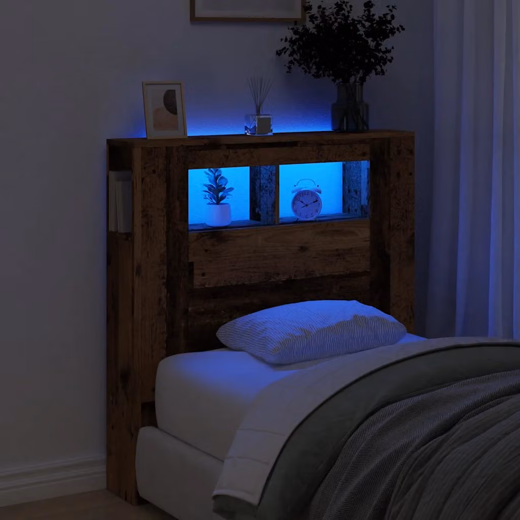 Testiera Letto con LED e Porta USB vidaXL in Legno Antico Marrone L: 100 cm, P: 18,5 cm, H: 103,5 cm