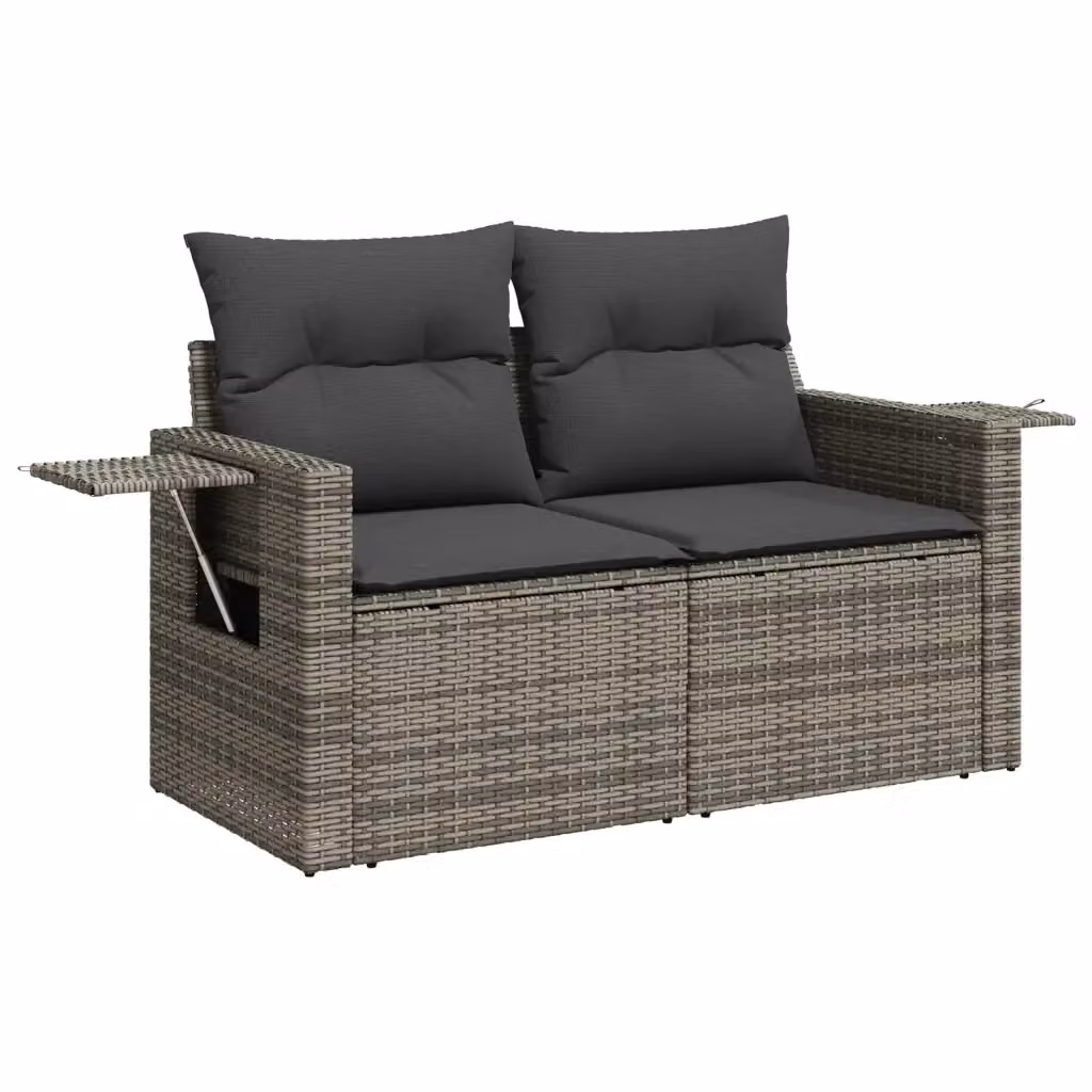 Divano da giardino a 2 posti vidaXL in polyrattan grigio con cuscini imbottiti e coperture rimovibili – 2