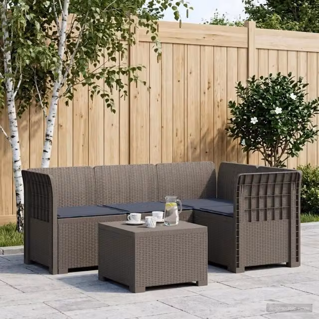 Divano da giardino 4 posti con cuscini aspetto rattan PP 3444013