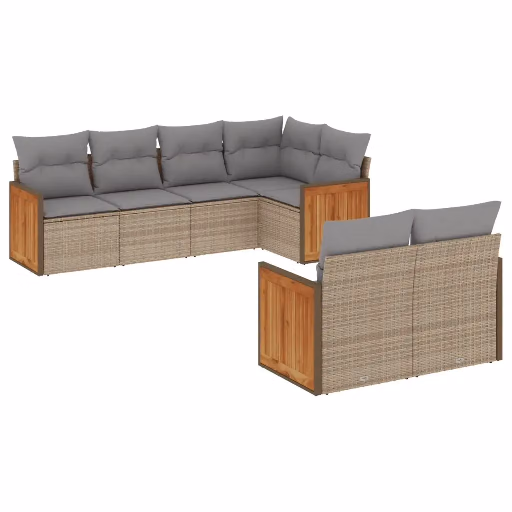 Set di divani da giardino vidaXL a forma di L composto da 7 pezzi con cuscini beige e struttura in polyrattan e acciaio – 2