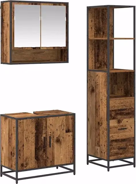 Set di mobili per il Bagno | Armadio da bagno con cassetto 3 pz Legno vecchio