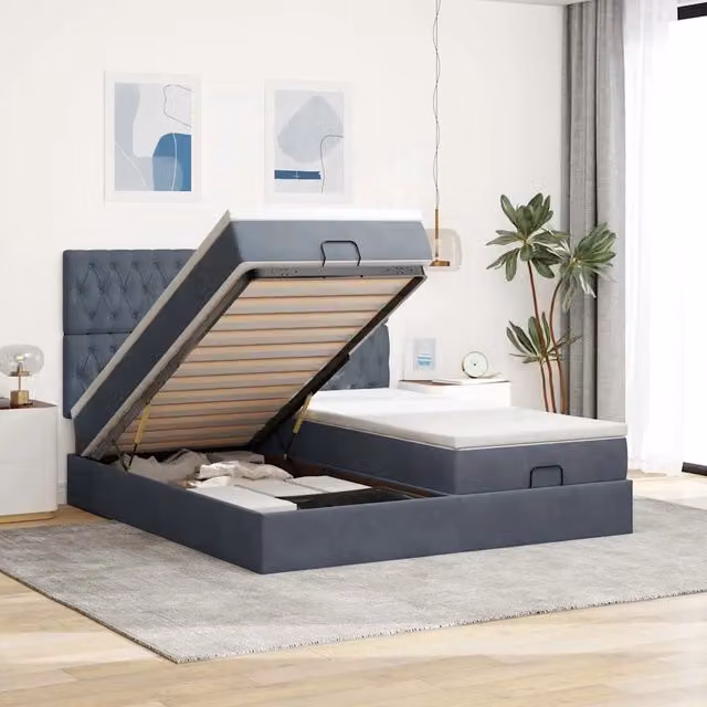 Letto con contenitore a sollevamento vidaXL in velluto grigio e bianco L: 180 cm, P: 200 cm, H: 280 cm – 1