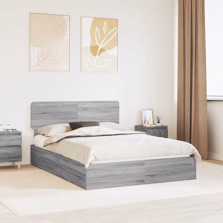 Letto con contenitore vidaXL Sonoma grigio L/P/H: 140 x 200 x 143 cm