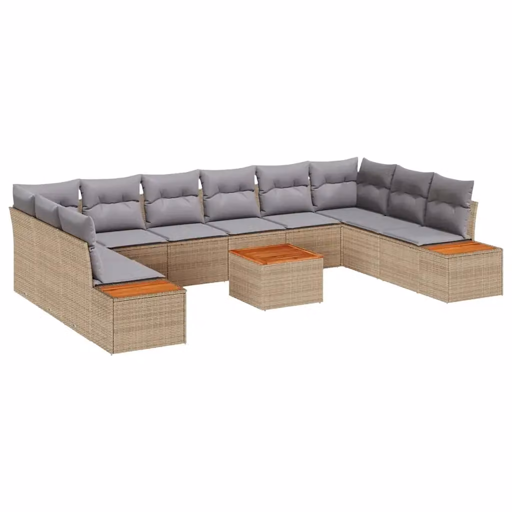 vidaXL Set Divano da Giardino a Forma di U con 10 Posti, Colore Beige e Grigio, con Cuscini e Tavolino, Struttura in Metallo e Polyrattan – 2