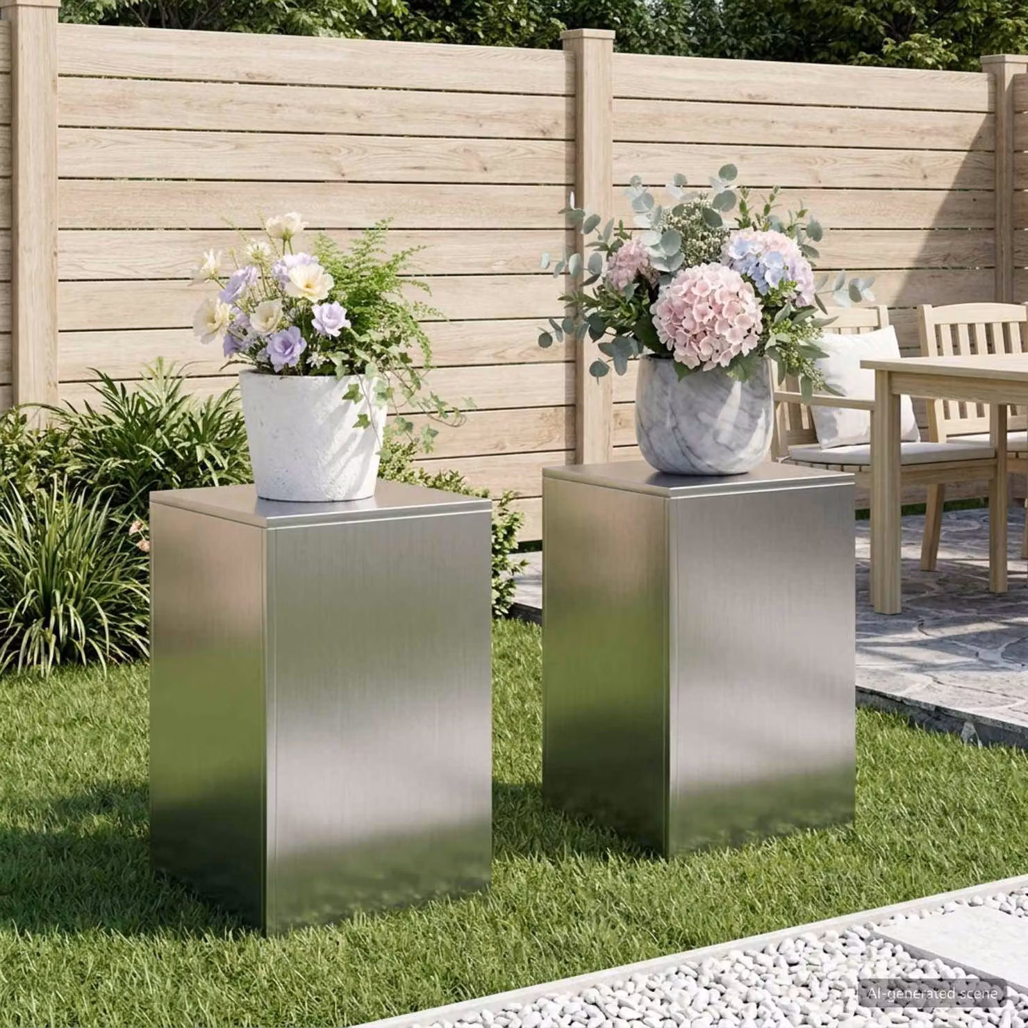 Set di 2 supporti per piante vidaXL in acciaio inox argento L/P/H: 40 x 40 x 60 cm