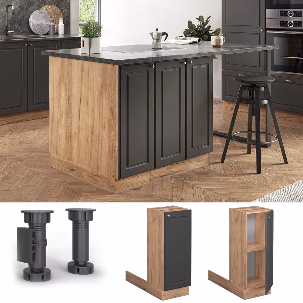 Isola cucina Vicco Fame-Line Antracite e Rovere dorato senza piano di lavoro L: 30 cm, H: 82 cm – 2