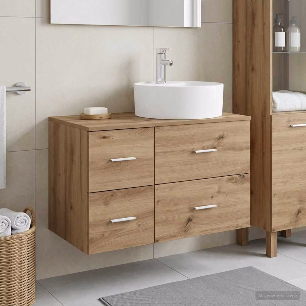 Set di mobili per il bagno moderno vidaXL composto da mobile lavabo e pensile a parete in legno marrone L/P/H: 82,0 x 44,5 x 49,5 cm