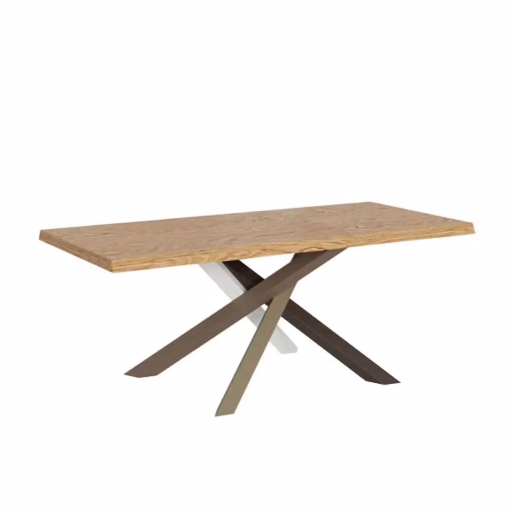 Tavolo allungabile Itamoby in legno di rovere con bordo live edge e gambe a X, L/P/H: 200-250 x 90 x 75 cm – 2