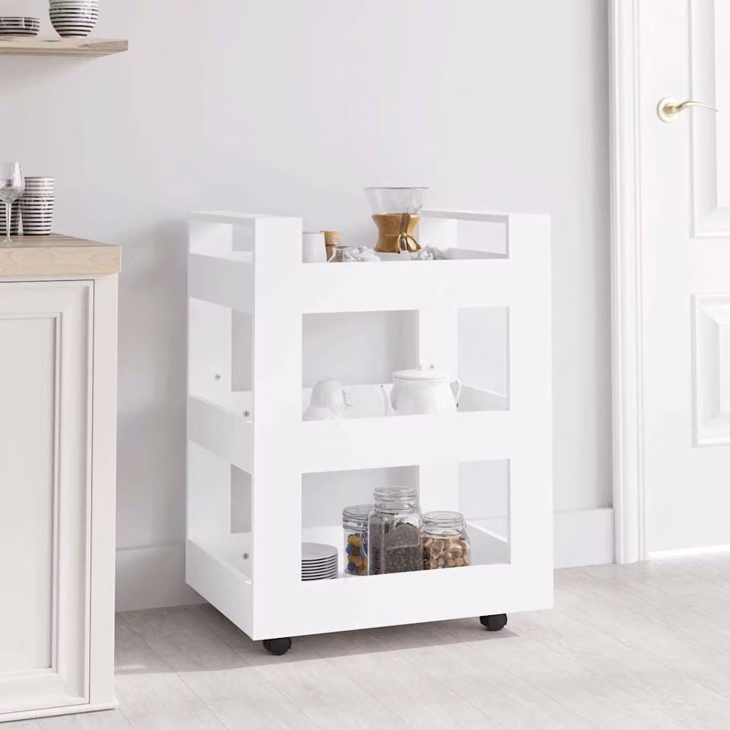vidaXL Carrello da Cucina Moderno Bianco in Legno con Ruote L 60 cm, P 45 cm, H 80 cm