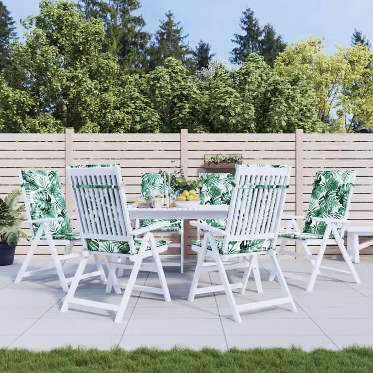 Set di 6 cuscini per sedia con schienale alto vidaXL in tessuto verde con motivo foglie, resistenti all'acqua e ai raggi UV