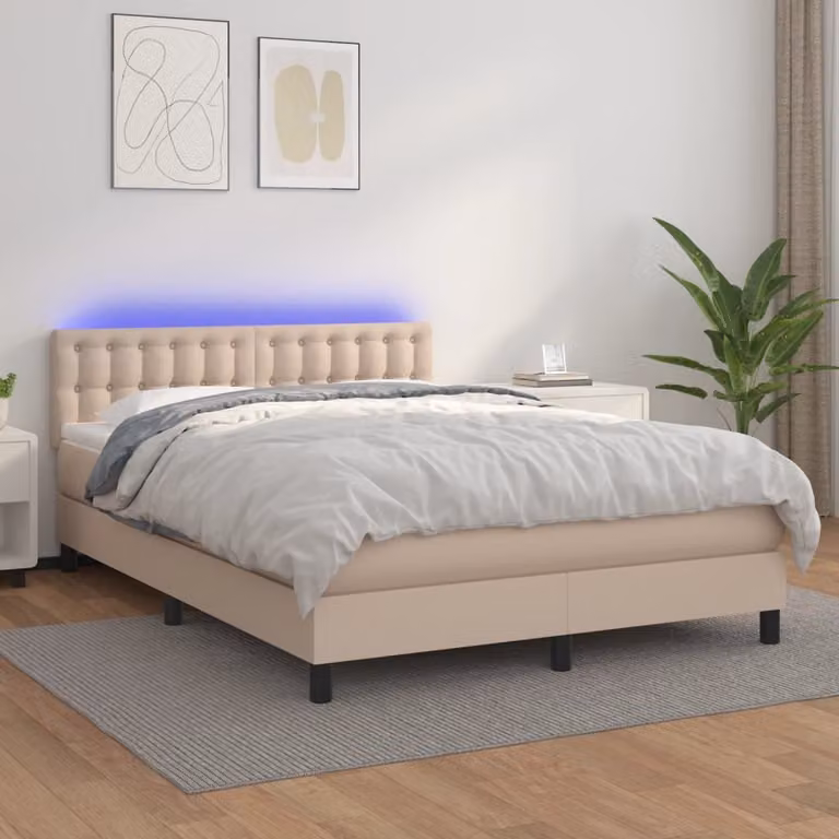 Maison Exclusive - Giroletto Molle Materasso e LED Cappuccino 140x190cm Pelle finta