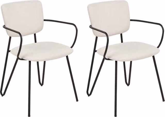 Set di 2 sedie da pranzo BELIANI in tessuto bianco con gambe in metallo nero e design moderno senza braccioli