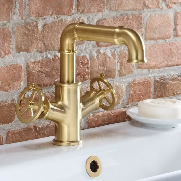 Miscelatore Lavabo Monoforo Stile Industriale - Oro Satinato