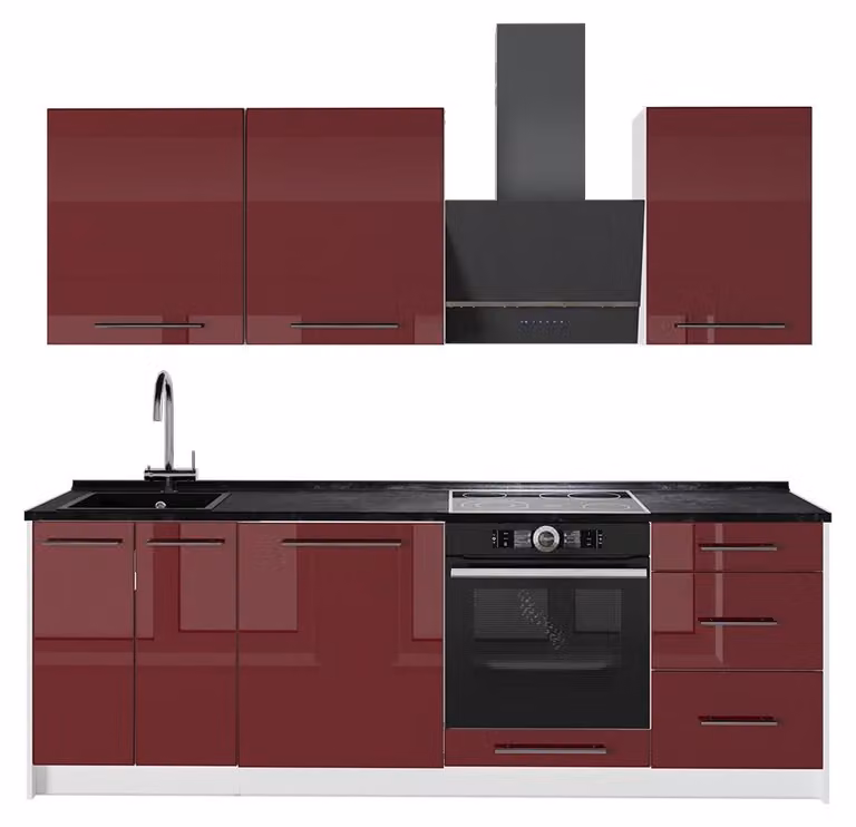 Cucina componibile Vicco Fame-Line Bordeaux lucido/Bianco 230 cm senza piano di lavoro, Model 64028