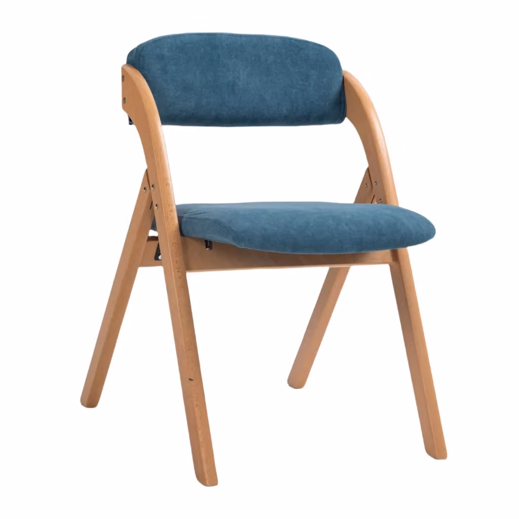 Set di 2 sedie pieghevoli imbottite Zephmum in legno di faggio blu per cucina, sala da pranzo o giardino – 2