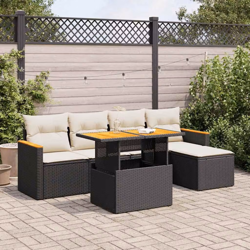Maison Exclusive - Set Divano da Giardino 6 pz con Cuscini Nero Polyrattan Acacia