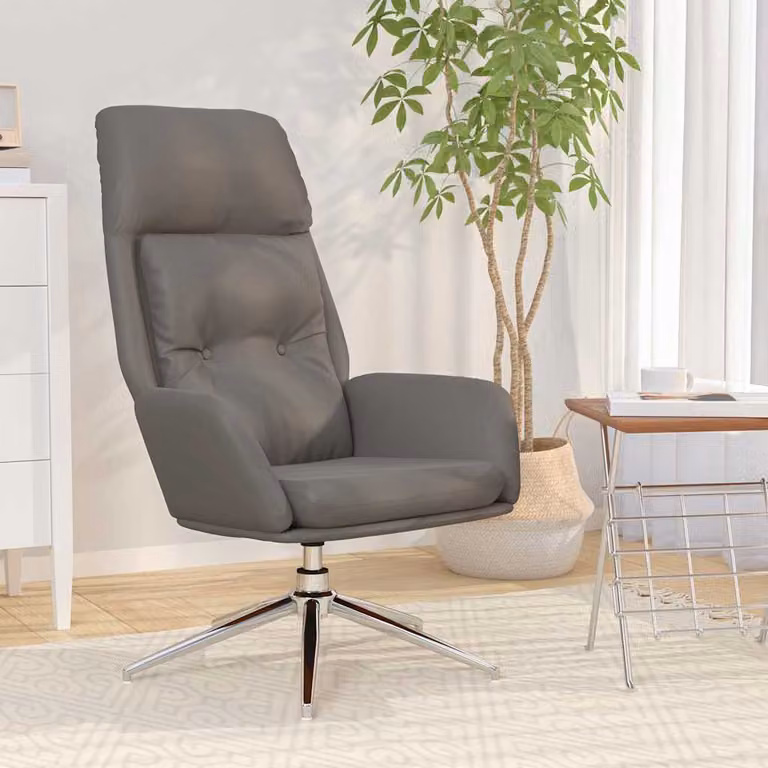 Sedia Relax vidaXL Grigia in Finta Pelle con Struttura in Metallo e Braccioli
