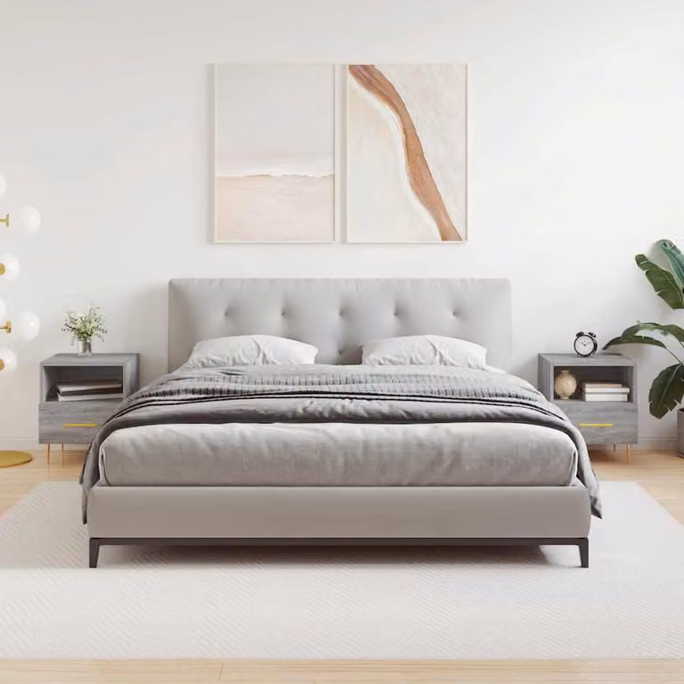 Set di 2 comodini moderni vidaXL in legno multistrato e metallo, colore grigio Sonoma, L 40 cm x P 35 cm x H 47,5 cm