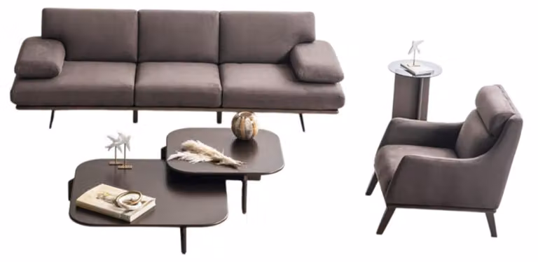 Elegante Graue Sitzgarnitur Edler 4-Sitzer Couchtisch Beistelltisch