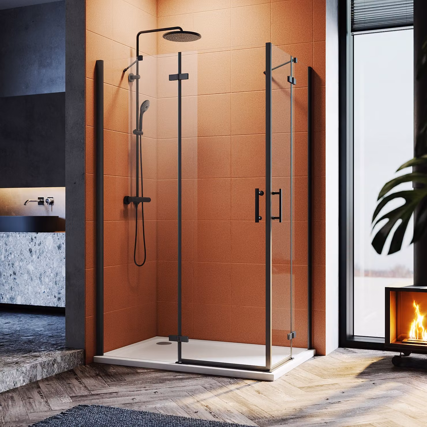 SONNI cabina doccia nera ingresso angolare doccia porta a battente cabina doccia nano vetro angolare 80x120x195cm vetro di sicurezza ESG 6mm